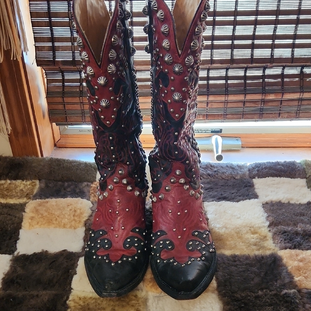 Old Gringo Red and Black Embellished Cowboy Boots